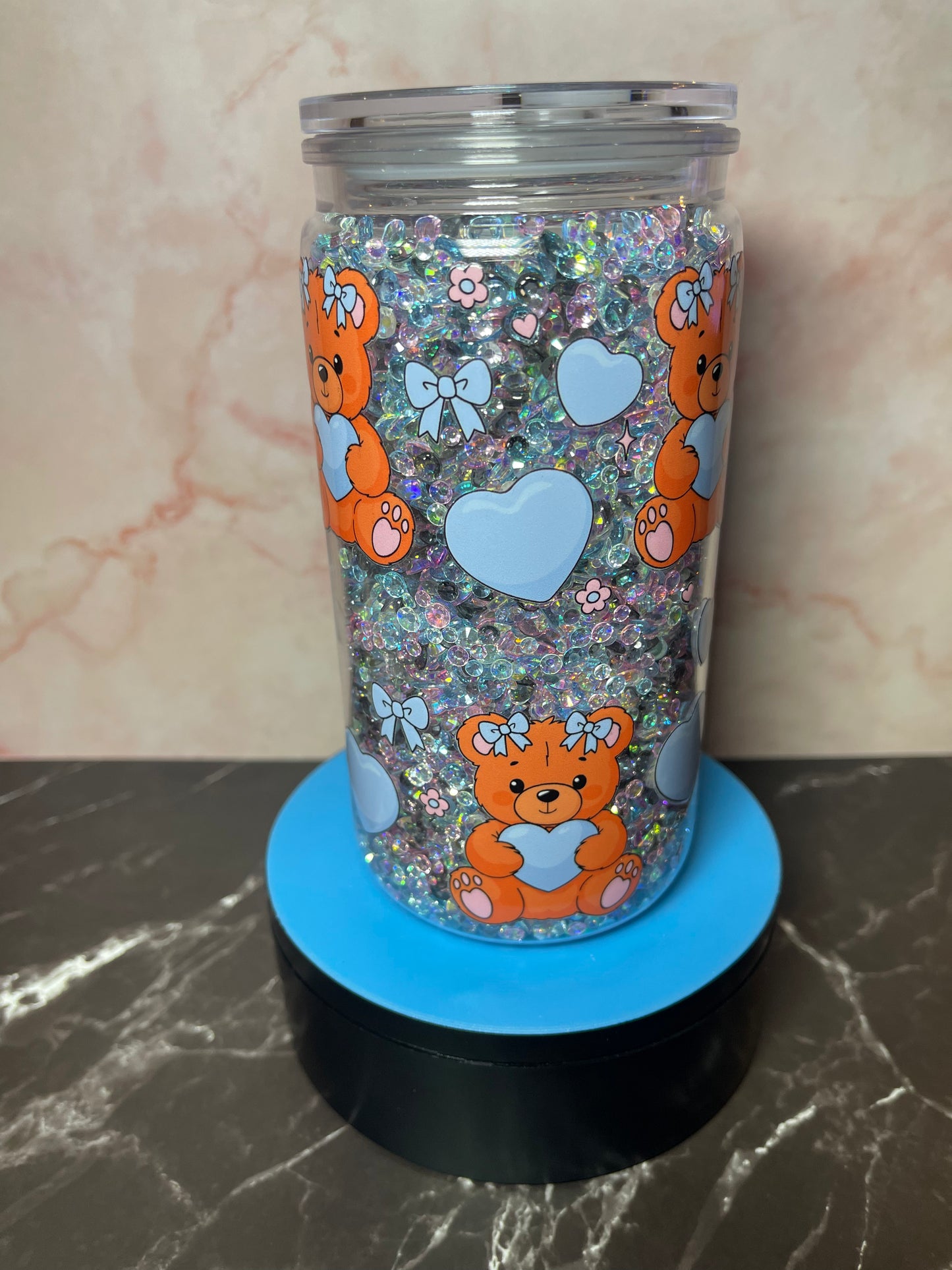 Bears with Blue Hearts and Bows
